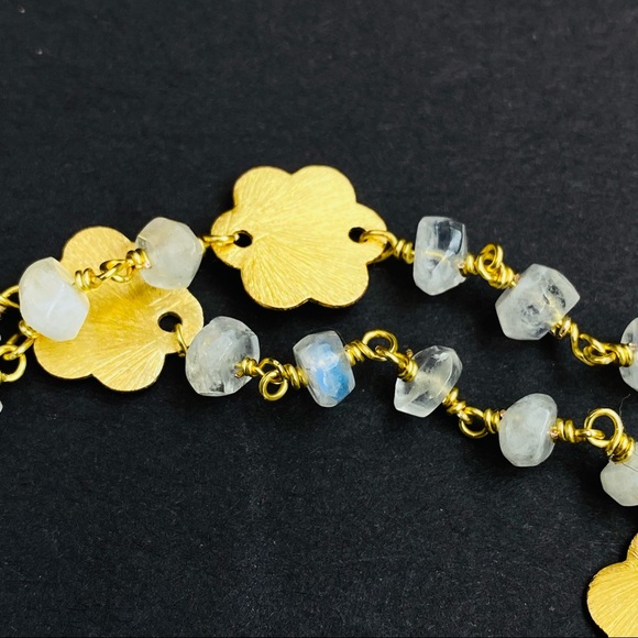 Moonstone Gold Necklace Wire wrapped Crystal Necklace flower charm